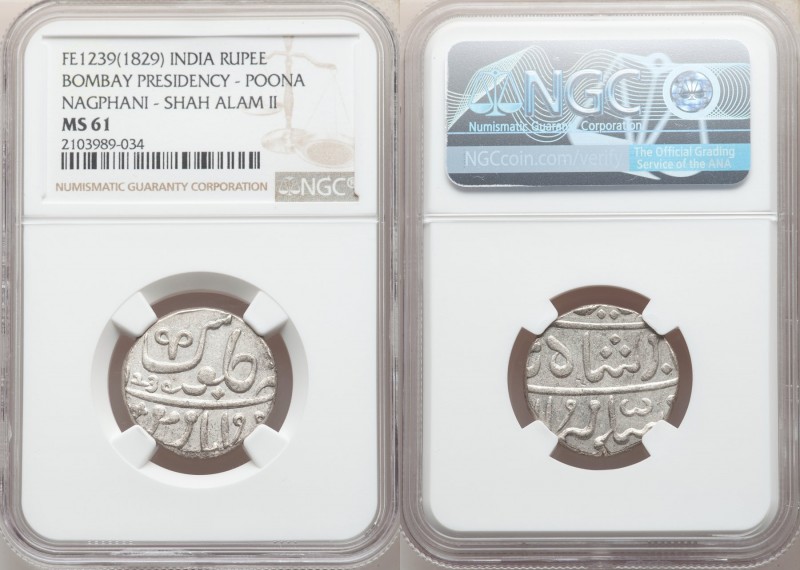 British India. Bombay Presidency Rupee FE 1239 (1829) MS61 NGC, Poona mint, KM32...