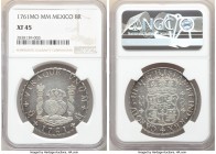 Charles III 8 Reales 1761 Mo-MM XF45 NGC, Mexico City mint, KM105. Tip of cross between H and I in legend. Argent and arsenic toning. 

HID098012420...