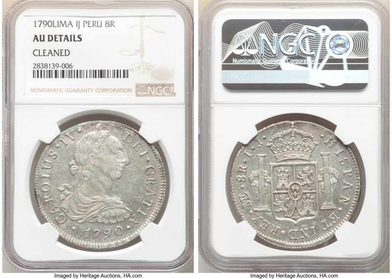 Charles IV 8 Reales 1790 LM-IJ AU Details (Cleaned) NGC, Lima mint, KM87.

HID...