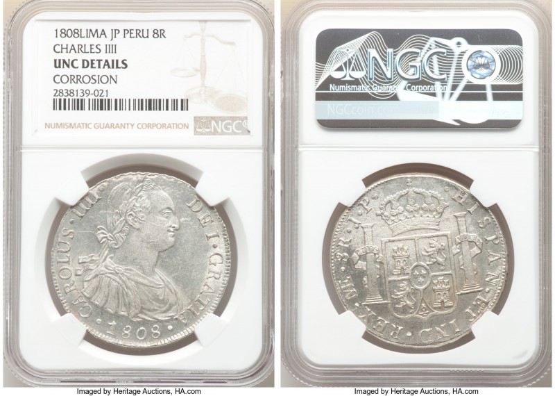 Charles IV 8 Reales 1808 LM-JP UNC Details (Corrosion) NGC, Lima mint, KM97.

...