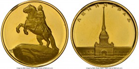 USSR gold "Peter The Great Monument" Medal ND (c. 1960s) UNC Details (Rim Damage) NGC, 30mm. 17.0gm. Frosted devices with prooflike fields. 

HID098...
