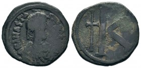 Justinian I. AE , 527-565 AD.
Condition: Very Fine

Weight: 8,96 gr
Diameter: 25,85 mm