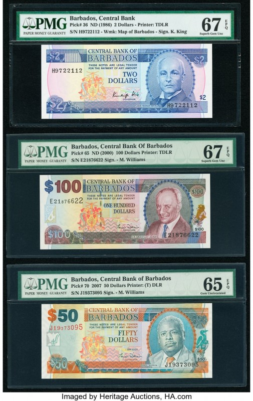 Barbados Central Bank 2; 100; 50 Dollars ND (1986); ND (2000); 2007 Pick 36; 65;...