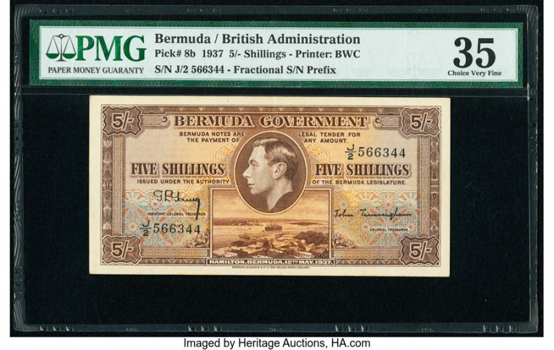 Bermuda Bermuda Government 5 Shillings 12.5.1937 Pick 8b PMG Choice Very Fine 35...