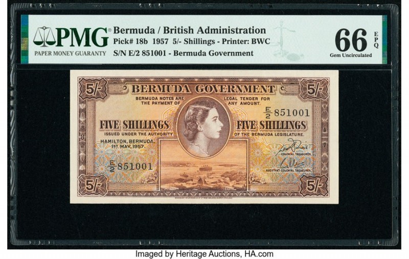 Bermuda Bermuda Government 5 Shillings 1.5.1957 Pick 18b PMG Gem Uncirculated 66...