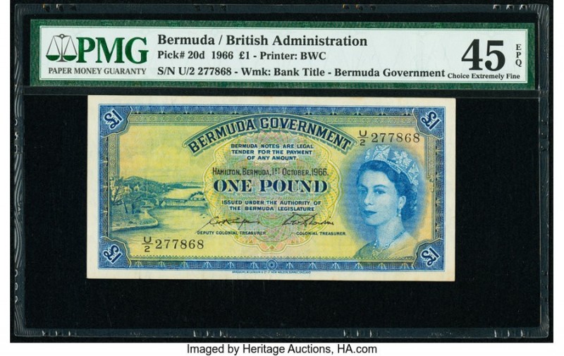 Bermuda Bermuda Government 1 Pounds 1.10.1966 Pick 20d PMG Choice Extremely Fine...