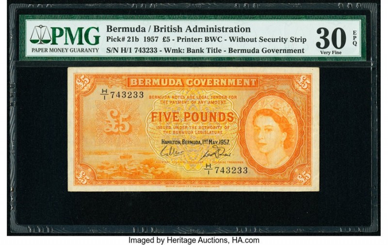 Bermuda Bermuda Government 5 Pounds 1.5.1957 Pick 21b PMG Very Fine 30 EPQ. 

HI...