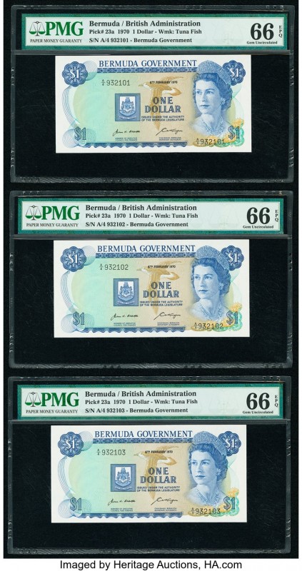 Bermuda Bermuda Government 1 Dollar 6.2.1970 Pick 23a Seven Consecutive Examples...