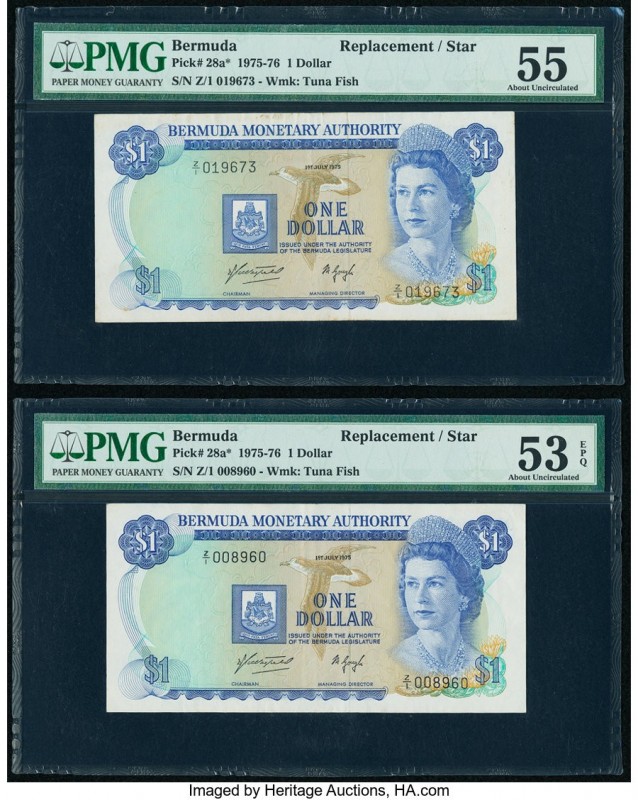 Bermuda Monetary Authority 1 Dollar 1.7.1975 Pick 28a* Two Replacement Examples ...