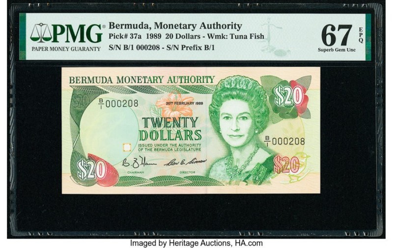 Bermuda Monetary Authority 20 Dollars 20.2.1989 Pick 37a PMG Superb Gem Unc 67 E...