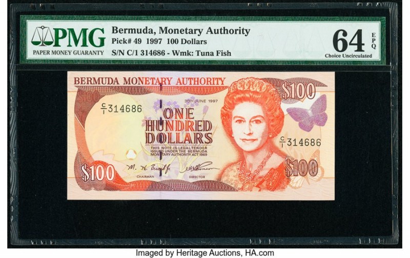 Bermuda Monetary Authority 100 Dollars 30.6.1997 Pick 49 PMG Choice Uncirculated...