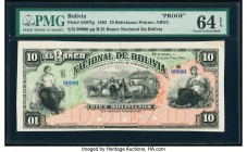 Bolivia Banco Nacional de Bolivia 10 Bolivianos 1.1.1883 Pick S207fp Front Proof PMG Choice Uncirculated 64 EPQ. Three POCs.

HID09801242017

© 2020 H...