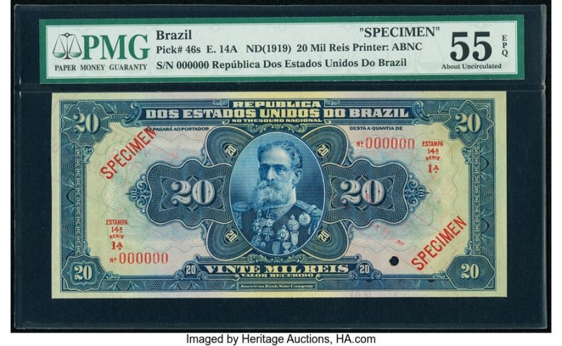 Brazil Thesouro Nacional 20 Mil Reis ND (1919) Pick 46s Specimen PMG About Uncir...