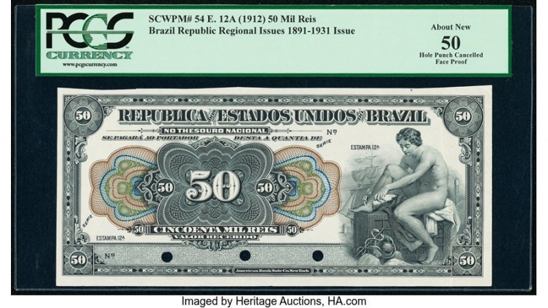 Brazil Thesouro Nacional 50 Mil Reis ND (1912) Pick 54 Front Proof PCGS About Ne...