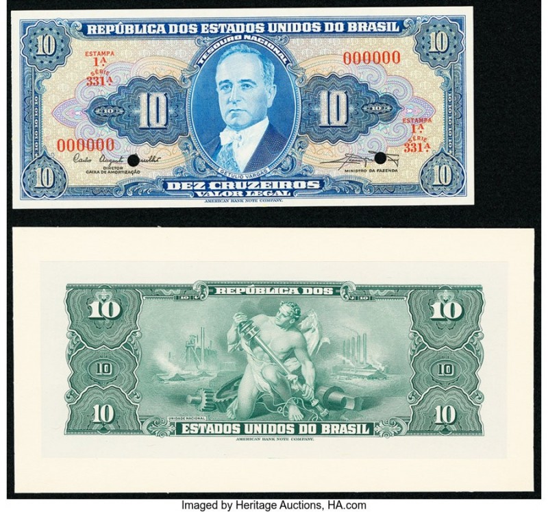 Brazil Tesouro Nacional 10 Cruzeiros ND (1943) Pick 135p Front and Back Proofs A...