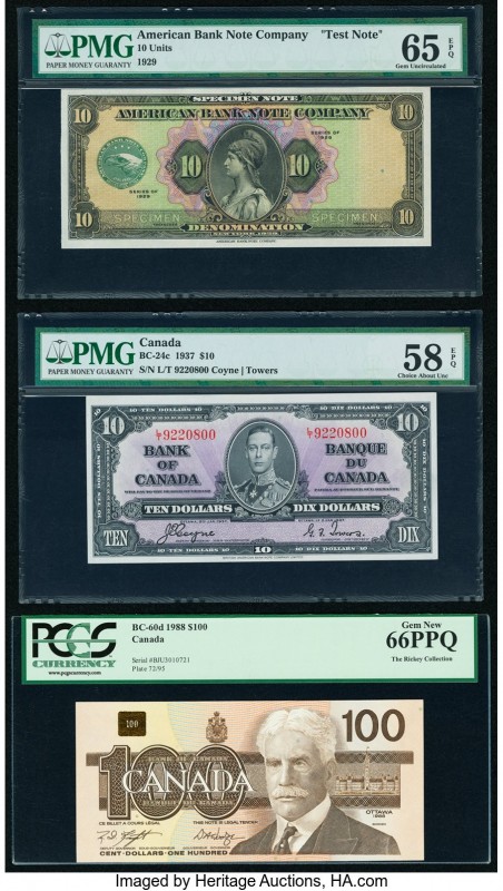 American Bank Note Company Specimen Test Note PMG Gem Uncirculated 65 EPQ; Canad...