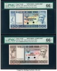 Cape Verde Banco De Cabo Verde 500; 1000 Escudos 20.1.1977 Pick 55s; 56s Two Specimen PMG Gem Uncirculated 66 EPQ (2). Red Especime overprints; two PO...