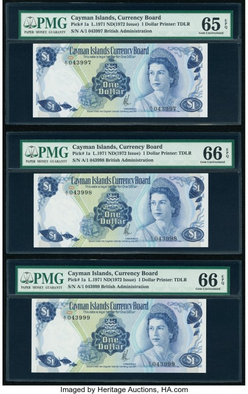 Cayman Islands Currency Board 1 Dollar 1971 (ND 1972) Pick 1a Three Consecutive ...