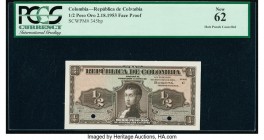 Colombia Banco de la Republica 1/2 Peso Oro 2.18.1953 Pick 345bp Front Proof PCGS New 62. Two POCs.

HID09801242017

© 2020 Heritage Auctions | All Ri...