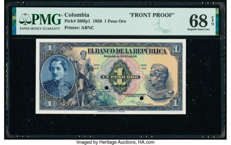 Colombia Banco de la Republica 1 Peso Oro 1950 Pick 380fp1 Front Proof PMG Super...