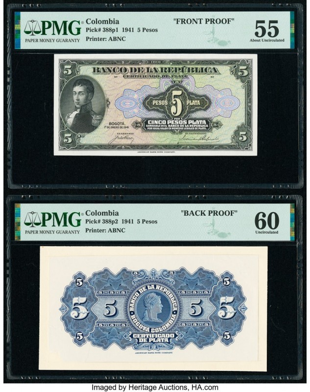 Colombia Banco de la Republica 5 Pesos 1.1.1941 Pick 388p1; 388p2 Front and Back...