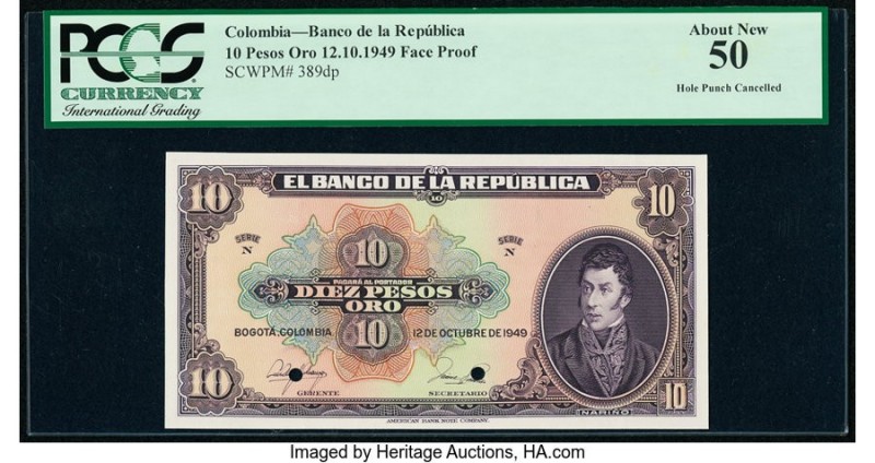 Colombia Banco de la Republica 10 Pesos Oro 12.10.1949 Pick 389dp Front Proof PC...