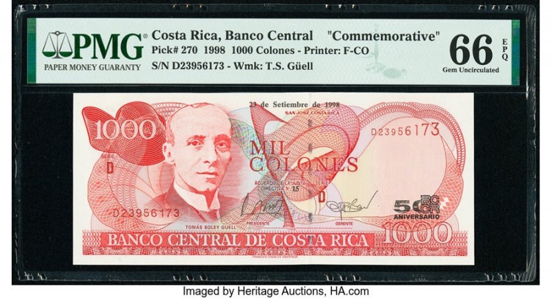 Costa Rica Banco Central de Costa Rica 1000 Colones 23.9.1998 Pick 270 Commemora...