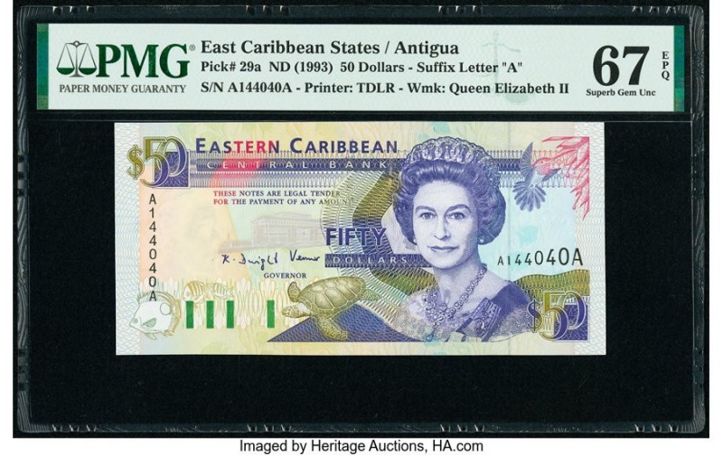 East Caribbean States Central Bank, Antigua 50 Dollars ND (1993) Pick 29a PMG Su...