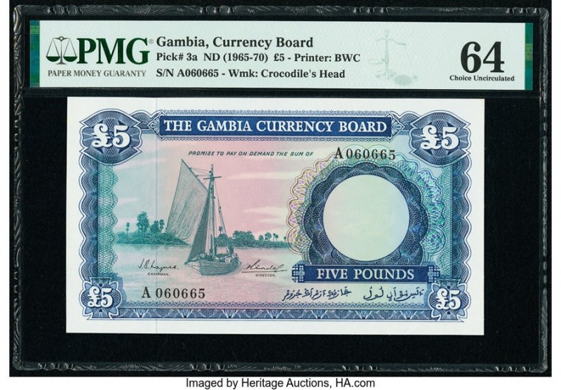 Gambia The Gambia Currency Board 5 Pounds ND (1965-70) Pick 3a PMG Choice Uncirc...