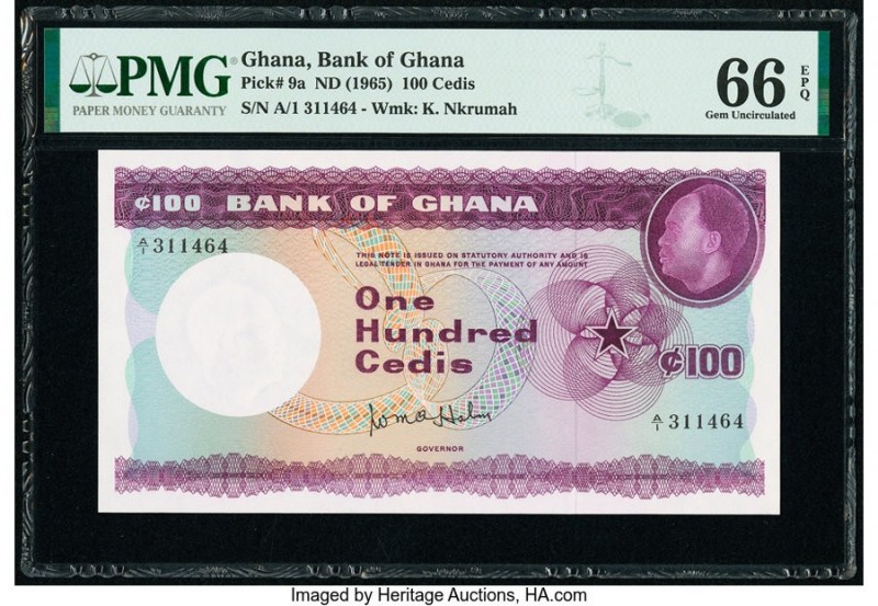 Ghana Bank of Ghana 100 Cedis ND (1965) Pick 9a PMG Gem Uncirculated 66 EPQ. 

H...