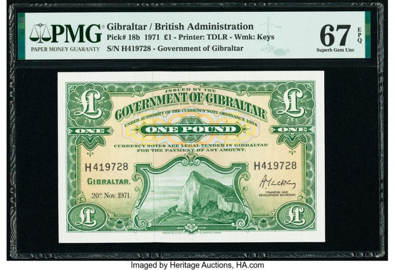 Gibraltar Government of Gibraltar 1 Pound 20.11.1971 Pick 18b PMG Superb Gem Unc...