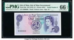 Low Serial Number 000008 Isle Of Man Isle of Man Government 1 Pound ND (1972) Pick 29a PMG Gem Uncirculated 66 EPQ. 

HID09801242017

© 2020 Heritage ...