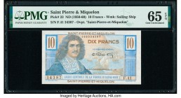 Saint Pierre and Miquelon Caisse Centrale de la France d'Outre-Mer 10 Francs ND (1950-60) Pick 23 PMG Gem Uncirculated 65 EPQ. 

HID09801242017

© 202...