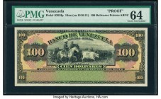 Venezuela Banco de Venezuela 100 Bolivares ND (1916-21) Pick S293fp Front Proof PMG Choice Uncirculated 64. 

HID09801242017

© 2020 Heritage Auctions...