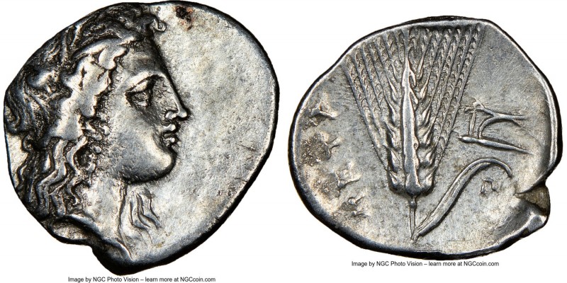 LUCANIA. Metapontum. Ca. 325-275 BC. AR diobol (12mm, 1h). NGC Choice VF. Head o...