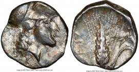 LUCANIA. Metapontum. Ca. 325-275 BC. AR diobol (11mm, 7h). NGC Choice VF, brushed. Head of Athena right, wearing Corinthian helmet pushed back on head...