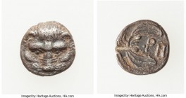 BRUTTIUM. Rhegium. Ca. late 5th-early 4th century BC. AR hemidrachm (9mm, 0.72 gm, 4h). Choice VF, test cut. Ca. 415/410-387 BC. Facing lion scalp; do...