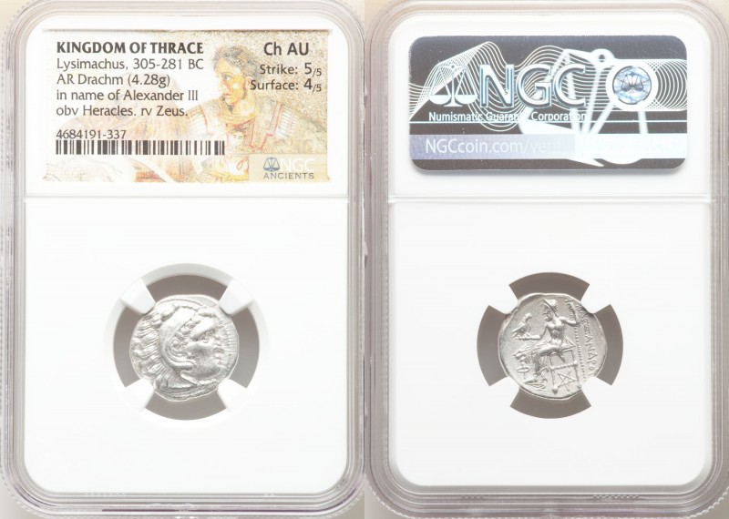 THRACIAN KINGDOM. Lysimachus (305-281 BC). AR drachm (18mm, 4.28 gm, 12h). NGC C...