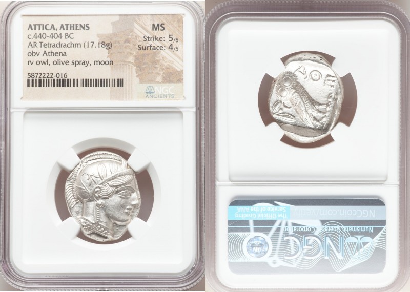 ATTICA. Athens. Ca. 440-404 BC. AR tetradrachm (26mm, 17.18 gm, 4h). NGC MS 5/5 ...
