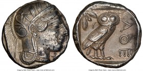 ATTICA. Athens. Ca. 440-404 BC. AR tetradrachm (25mm, 17.18 gm, 7h). NGC Choice AU 5/5 - 3/5. Mid-mass coinage issue. Head of Athena right, wearing cr...