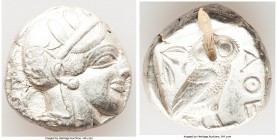 ATTICA. Athens. Ca. 440-404 BC. AR tetradrachm (23mm, 17.16 gm, 3h). VF, test cut. Mid-mass coinage issue. Head of Athena right, wearing crested Attic...