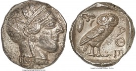 ATTICA. Athens. Ca. 440-404 BC. AR tetradrachm (26mm, 17.05 gm, 4h). AU. Mid-mass coinage issue. Head of Athena right, wearing crested Attic helmet or...