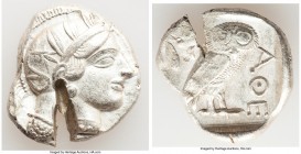 ATTICA. Athens. Ca. 440-404 BC. AR tetradrachm (26mm, 17.18 gm, 7h). Choice VF, test cut. Mid-mass coinage issue. Head of Athena right, wearing creste...