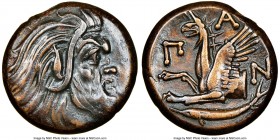 CIMMERIAN BOSPORUS. Panticapaeum. 4th century BC. AE (21mm, 11h). NGC Choice VF, light scratches. Head of bearded Pan right / Π-A-N, forepart of griff...