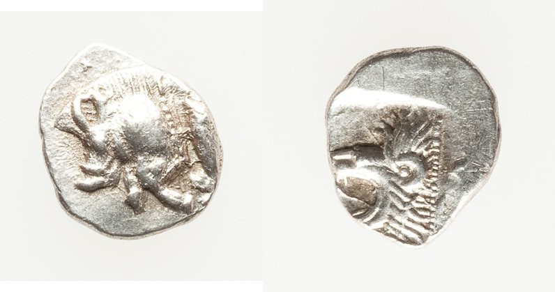 MYSIA. Cyzicus. Ca. 5th century BC. AR hemiobol (8mm, 0.42 gm, 6h). XF. Forepart...