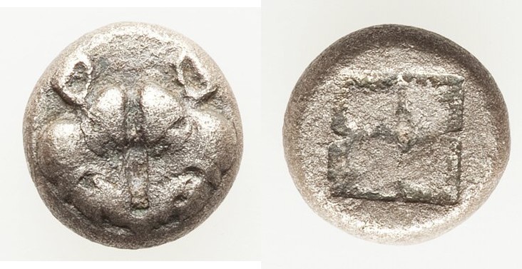 LESBOS. Uncertain mint. Ca. 500-450 BC. AR hemiobol (9mm, 1.20 gm). Choice Fine....