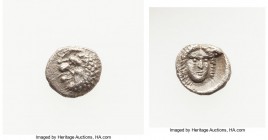 CARIAN SATRAPS. Hecatomnus (395/1-377 BC). AR tetartemorion (7mm, 0.23 gm). Choice VF. Mylasa. Head of roaring lion left / Head of Apollo facing, turn...