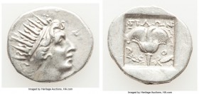 CARIAN ISLANDS. Rhodes. Ca. 88-84 BC. AR drachm (17mm, 2.76 gm 11h). Choice VF. Plinthophoric standard, Philon, magistrate. Radiate head of Helios rig...