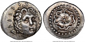 CARIAN ISLANDS. Rhodes. Ca. 84-30 BC. AR drachm (21mm, 6h). NGC Choice XF. Radiate head of Helios facing, turned slightly right, hair parted in center...