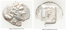 LYCIAN LEAGUE. Masicytes. Ca. 48-20 BC. AR hemidrachm (16mm, 1.83 gm, 12h). AU. Series 1. Laureate head of Apollo right; Λ-Y below / M-A, cithara (lyr...